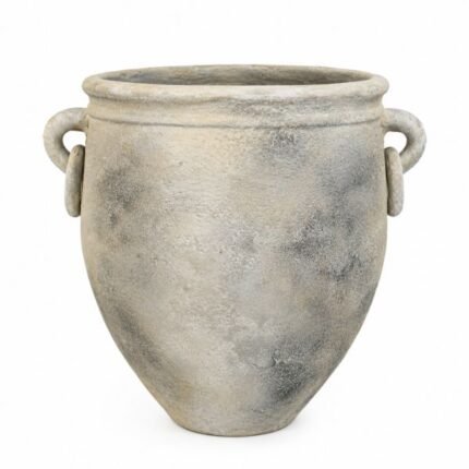 Rustic grey-beige stone-look planter with side handles