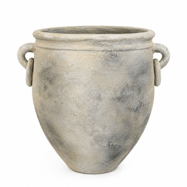 Weathered Stone-Look Planter Rustic grey-beige stone-look planter with side handles