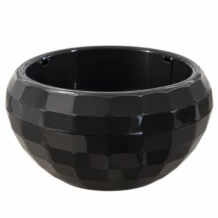 Grey glossy plastic floral arrangement pot with a geometric faceted pattern