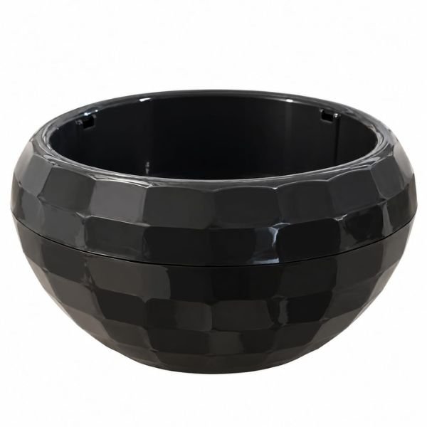 plastic floral arrangement pot Grey glossy plastic floral arrangement pot with a geometric faceted pattern