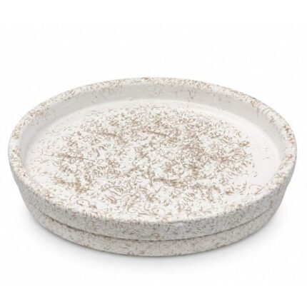 Round Decorative clay tray with rustic beige textured detailing