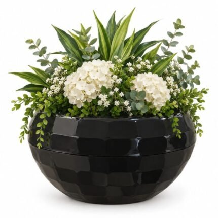 GREY GEOMETRIC POT WITH FLORAL ARRANGEMENT